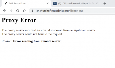 Screenshot of the error when accessing LCR