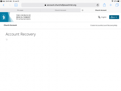 Page isn’t populating to be able to recover account.