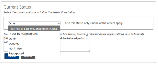 This section is used by the stake and district to set the status of the computer. If the status has not been set, the status will say ‘Please Update’.